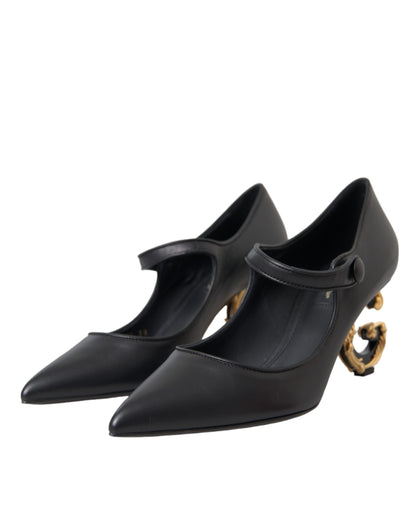 Dolce &amp; Gabbana – Mary-Jane-Pumps aus schwarzem Leder mit Logo