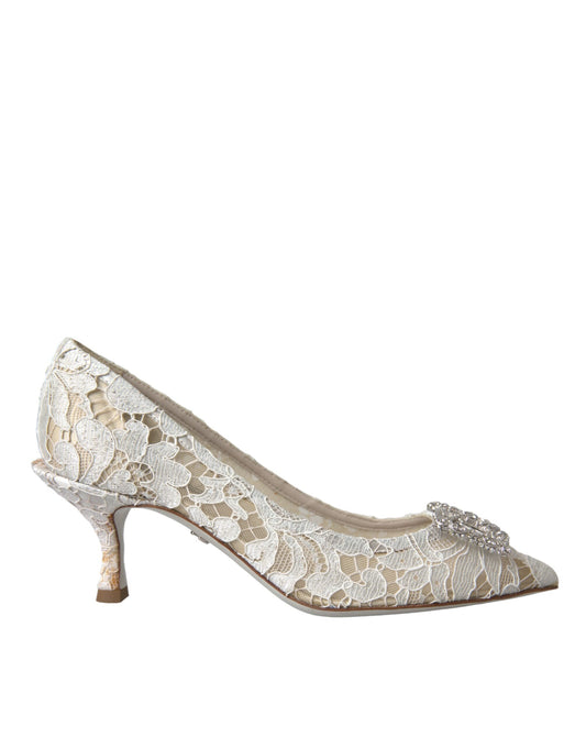 Dolce &amp; Gabbana Weiße Pumps mit Blumenspitze und Kristallen