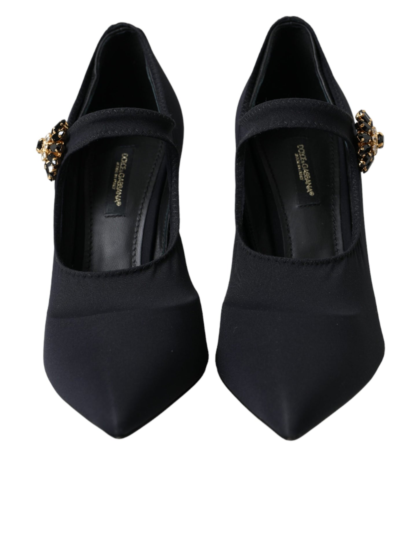 Dolce &amp; Gabbana – Mary-Jane-Pumps aus Jersey mit Kristallen, Schwarz