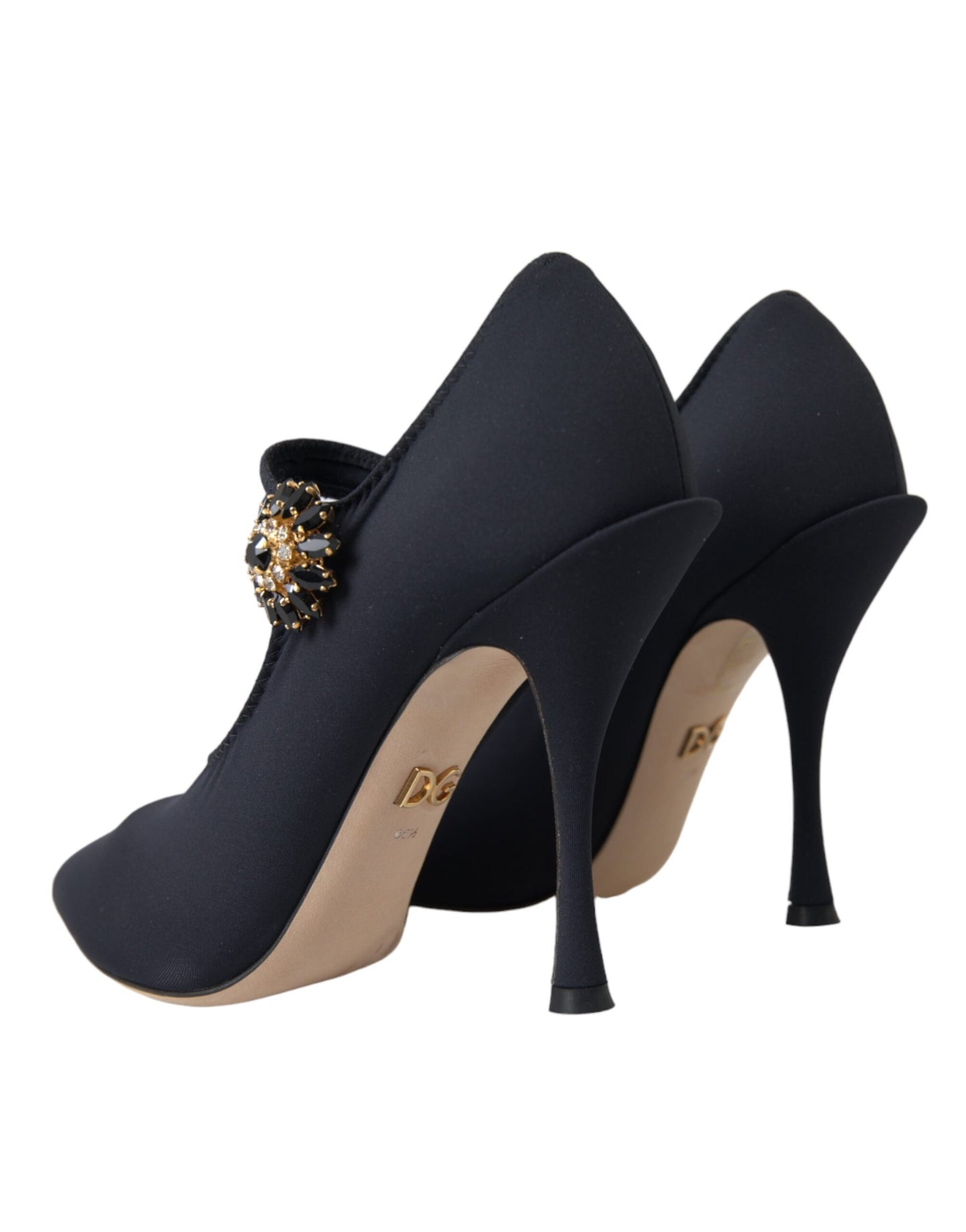 Dolce &amp; Gabbana – Mary-Jane-Pumps aus Jersey mit Kristallen, Schwarz