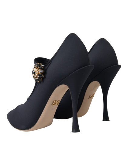 Dolce &amp; Gabbana – Mary-Jane-Pumps aus Jersey mit Kristallen, Schwarz