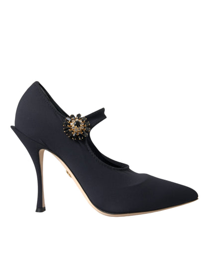 Dolce &amp; Gabbana – Mary-Jane-Pumps aus Jersey mit Kristallen, Schwarz