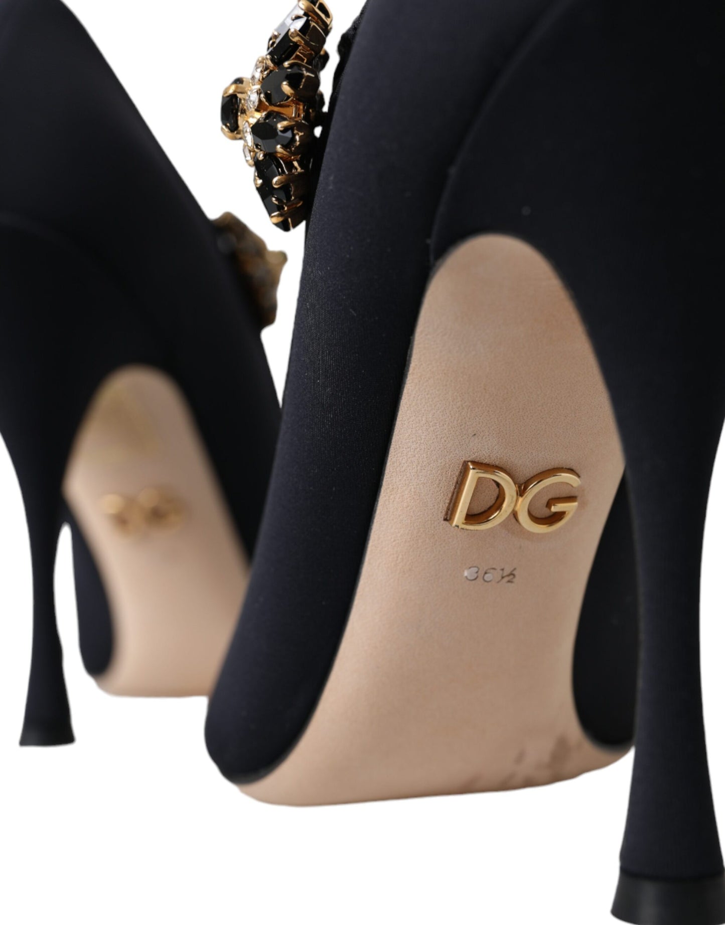 Dolce &amp; Gabbana – Mary-Jane-Pumps aus Jersey mit Kristallen, Schwarz