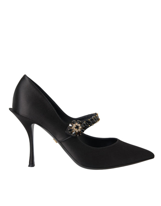 Dolce &amp; Gabbana – Schwarze Mary-Jane-Pumps mit Kristallabsatz