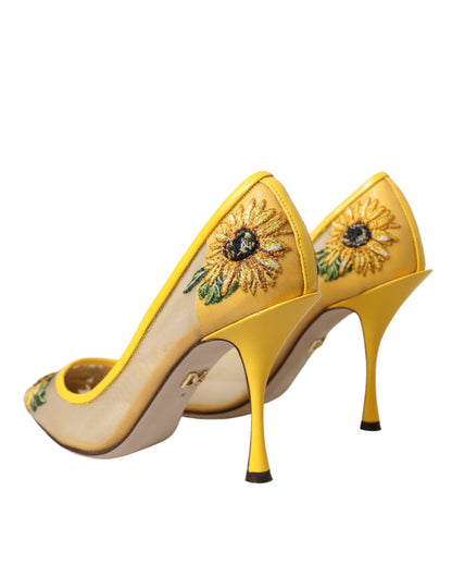 Dolce &amp; Gabbana – Pumps mit Sonnenblumen-Print aus Netzstoff in Gelb