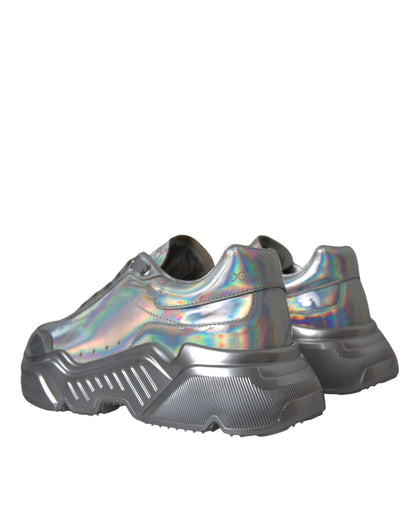 Dolce &amp; Gabbana Silber schillernde DAYMASTER Leder Sneakers Schuhe