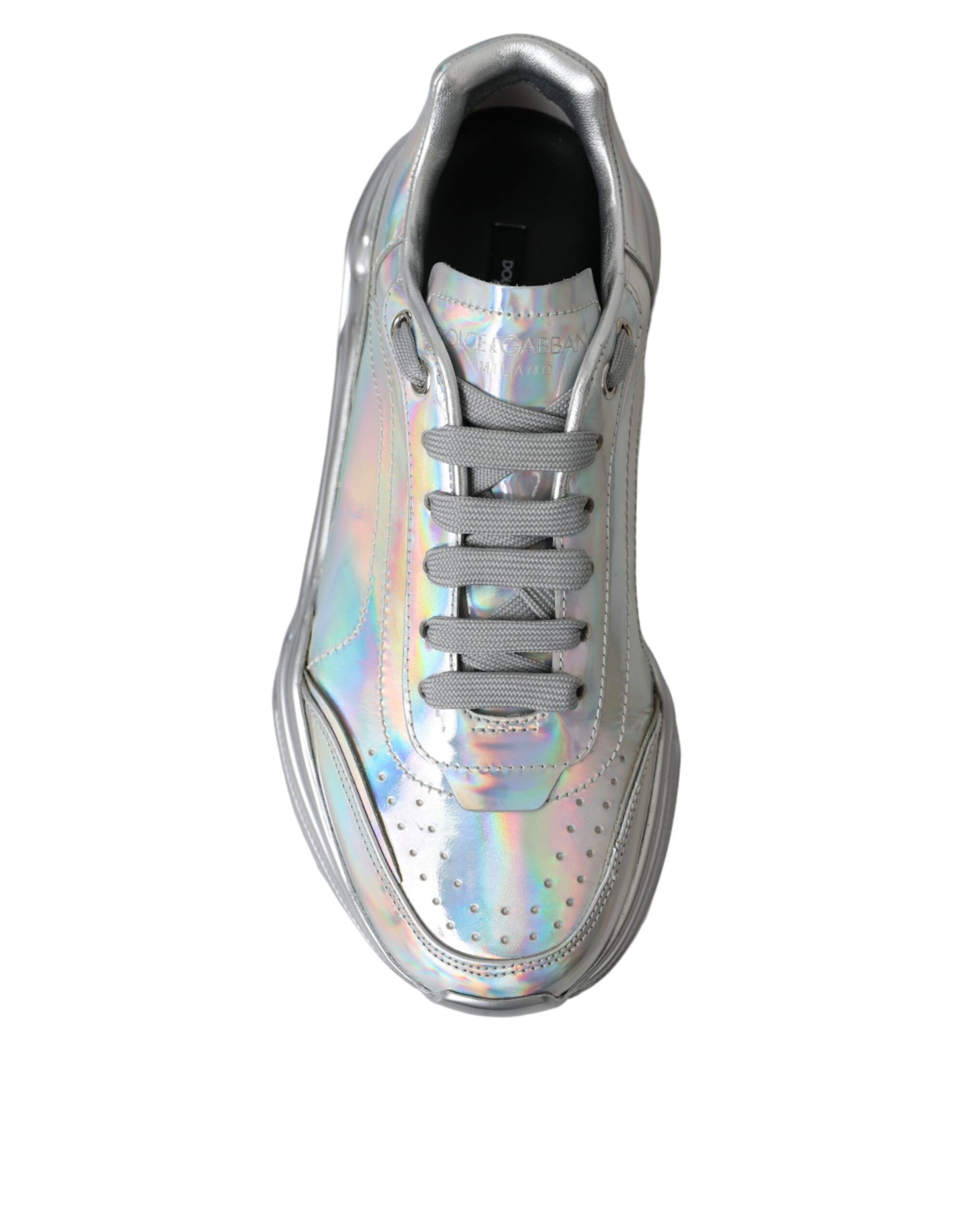 Dolce &amp; Gabbana Silber schillernde DAYMASTER Leder Sneakers Schuhe