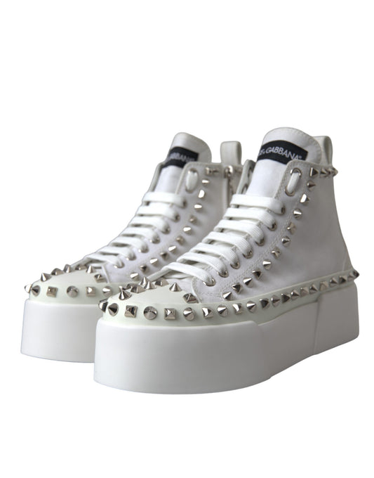 Dolce &amp; Gabbana Weiße Canvas Nieten Sneakers Stiefel Schuhe