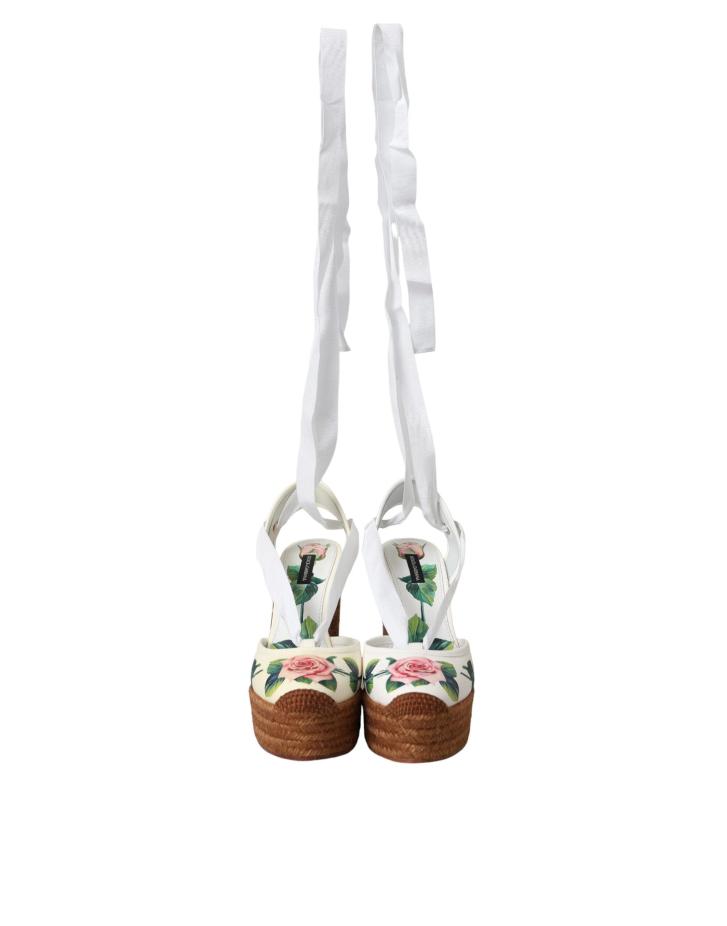 Dolce &amp; Gabbana Weiße Sandalen mit Keilabsatz und Blumenmuster