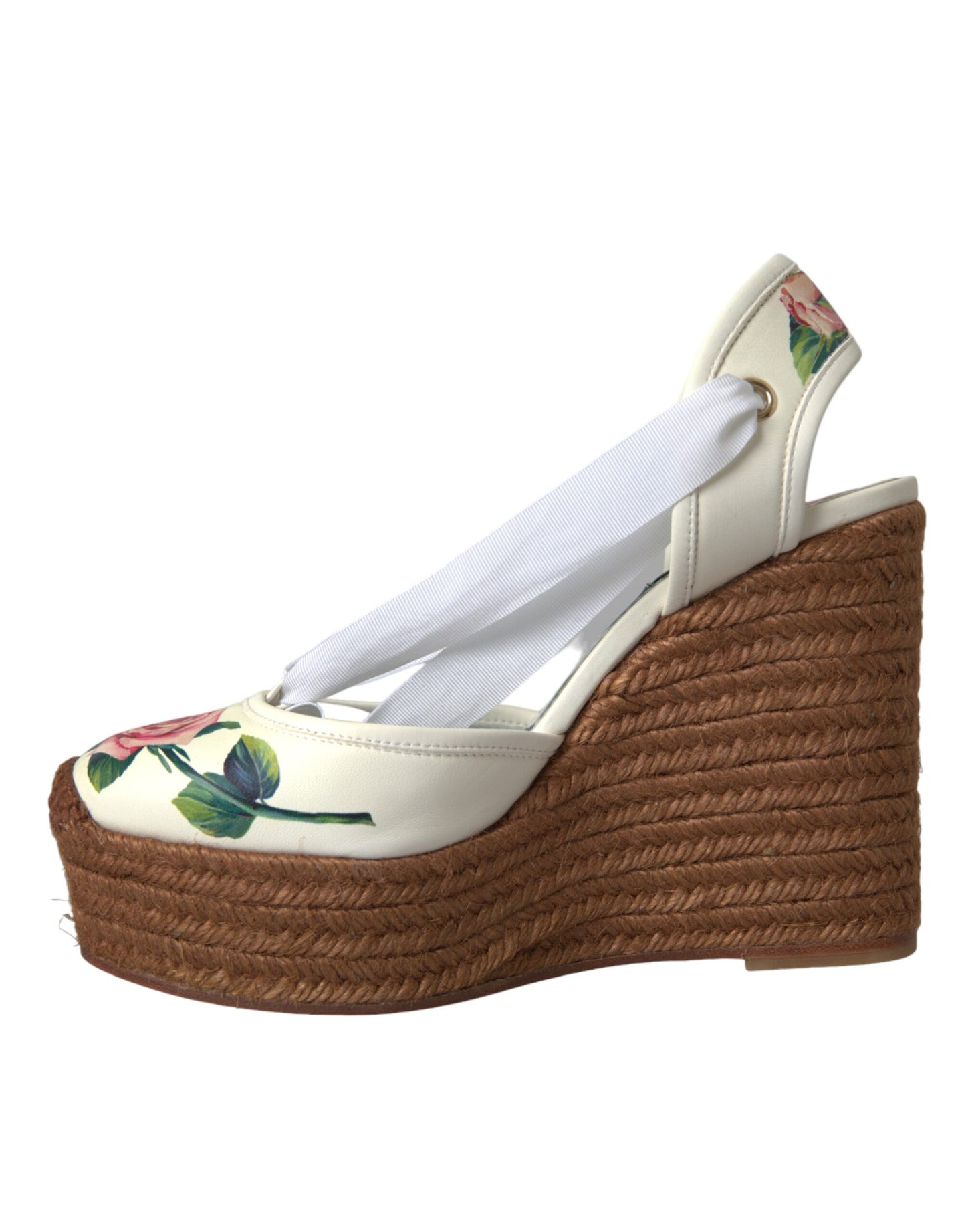 Dolce &amp; Gabbana Weiße Sandalen mit Keilabsatz und Blumenmuster