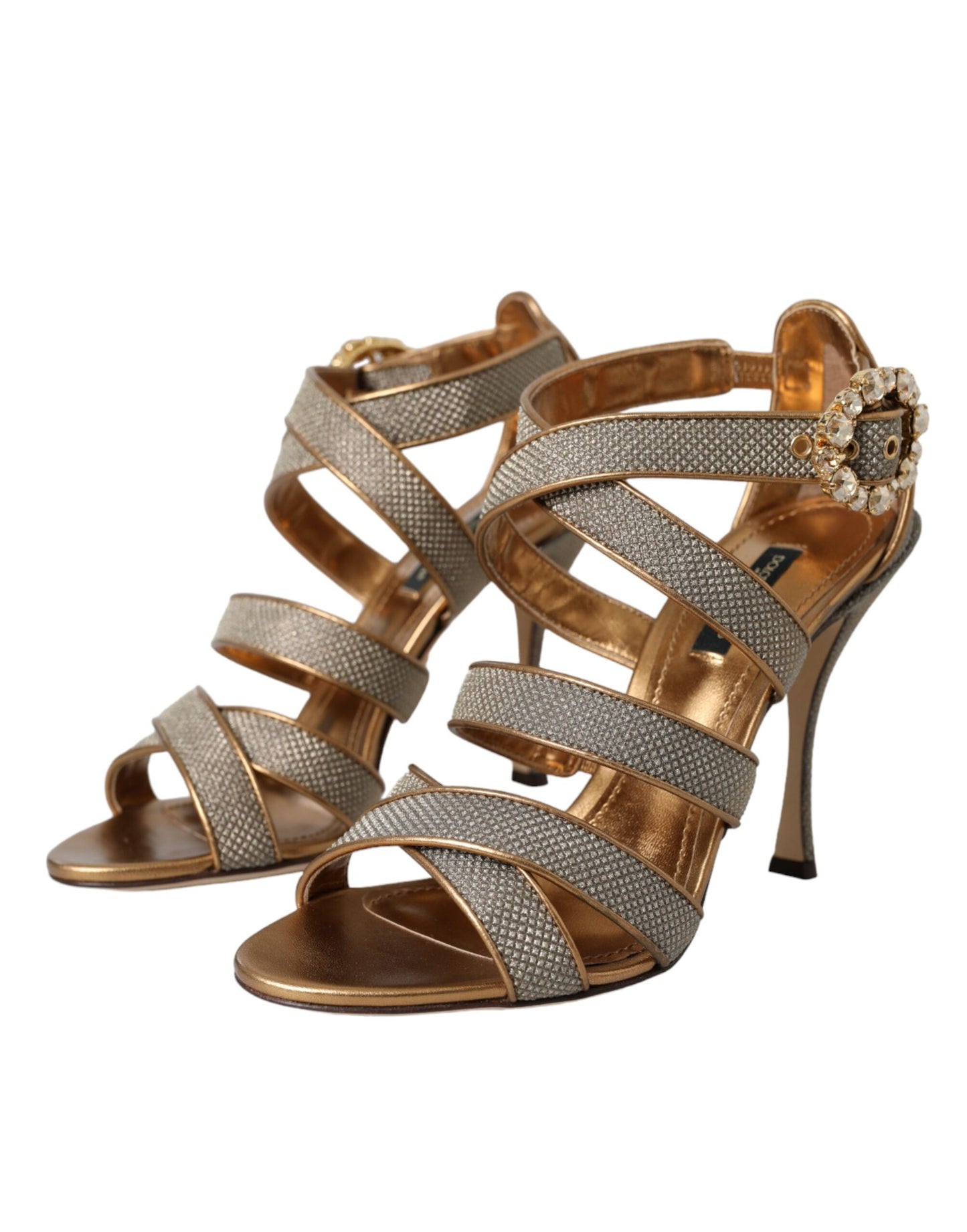 Dolce & Gabbana Bronze Crystal Strap Heels Sandals Shoes