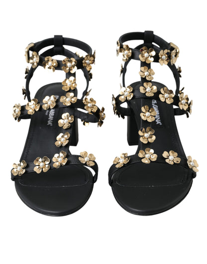 Dolce &amp; Gabbana – Sandalen mit verziertem Absatz aus schwarzem Leder