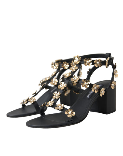 Dolce &amp; Gabbana – Sandalen mit verziertem Absatz aus schwarzem Leder