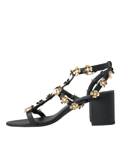 Dolce &amp; Gabbana – Sandalen mit verziertem Absatz aus schwarzem Leder