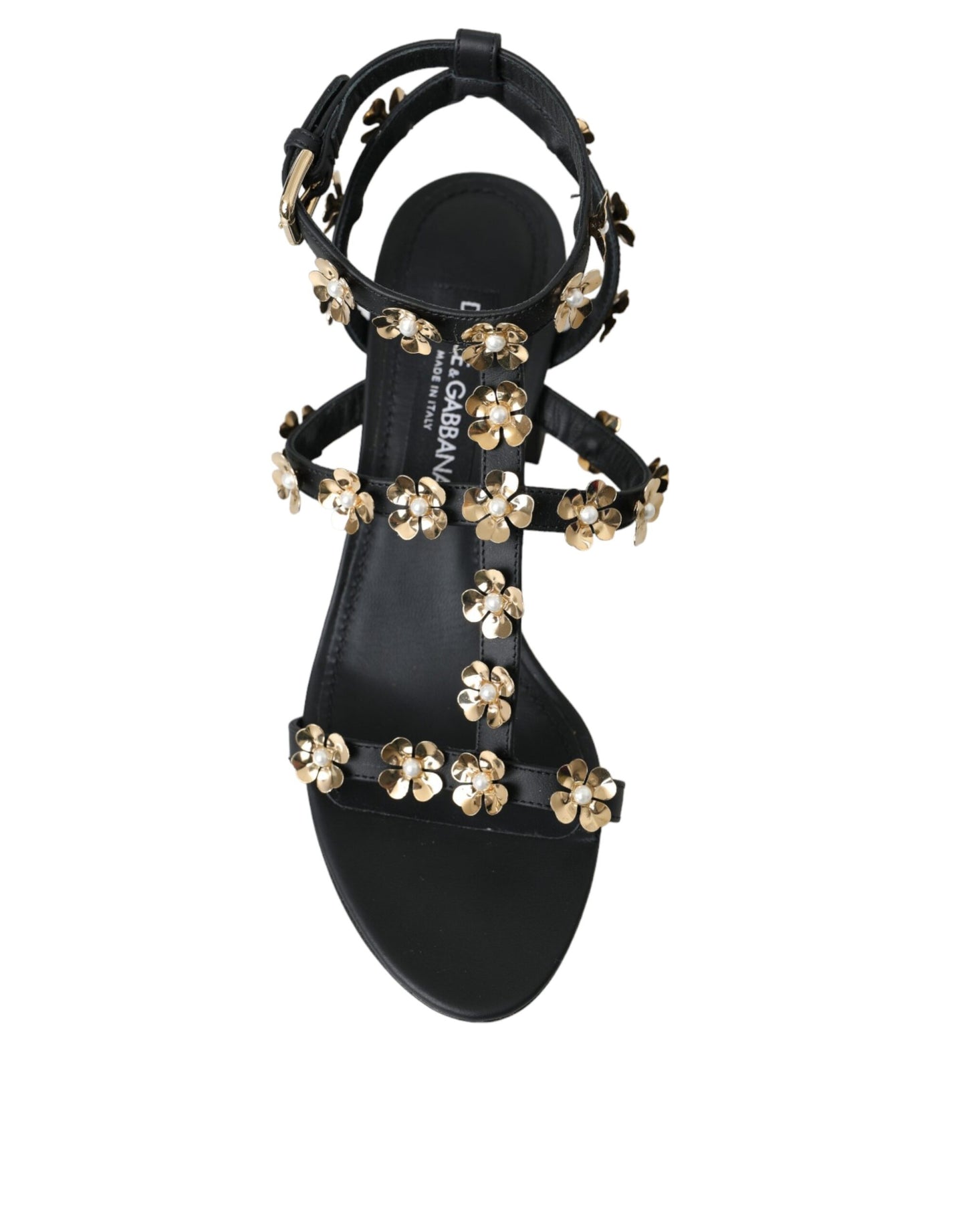 Dolce &amp; Gabbana – Sandalen mit verziertem Absatz aus schwarzem Leder