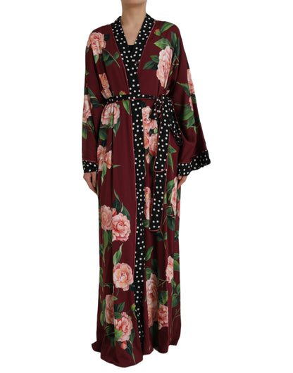 Dolce &amp; Gabbana Bordeauxfarbenes Maxi-Kaftan-Kreppkleid mit Blumenmuster