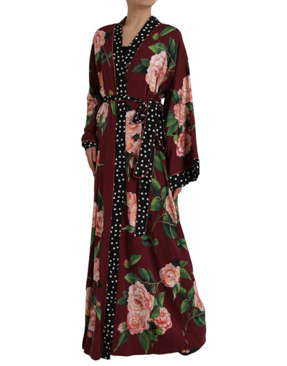 Dolce &amp; Gabbana Bordeauxfarbenes Maxi-Kaftan-Kreppkleid mit Blumenmuster