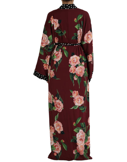 Dolce & Gabbana Bordeaux Floral Maxi Kaftan Crepe Robe Dress