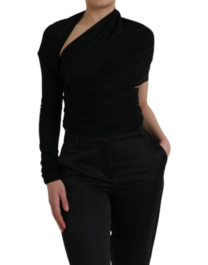 Dolce & Gabbana Black Wool Cutout Asymmetric Long Sleeve Top