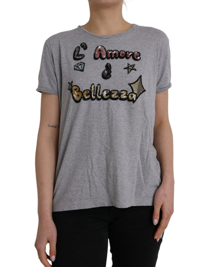 Dolce & Gabbana Gray Cotton L'Amore E'Bellezza Top T-shirt