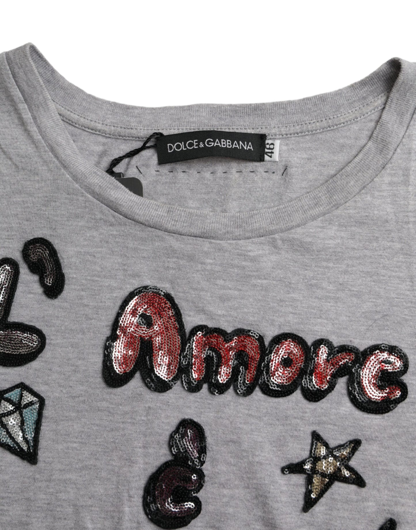 Dolce &amp; Gabbana Graues L'Amore E'Bellezza Top-T-Shirt aus Baumwolle