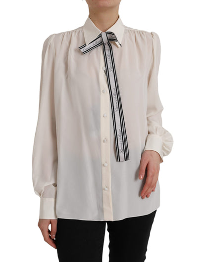 Dolce & Gabbana Off White Long Sleeve Button Down Blouse Top