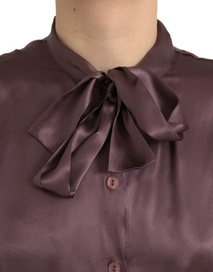 Dolce &amp; Gabbana, Braune Bluse mit langem Arm und Ascot-Kragen