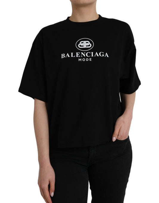 Balenciaga – Schwarzes T-Shirt aus Baumwolle mit Rundhalsausschnitt und kurzen Ärmeln und Logo