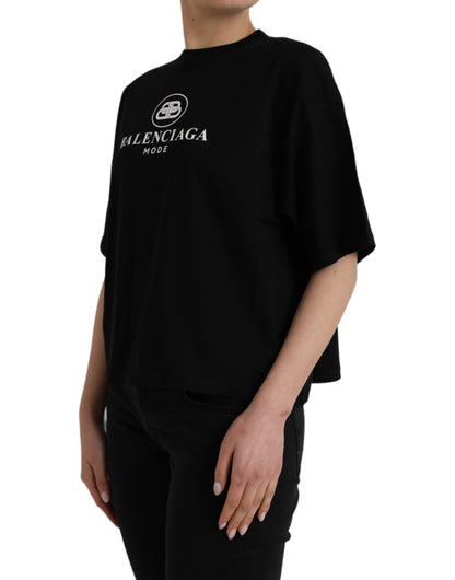 Balenciaga – Schwarzes T-Shirt aus Baumwolle mit Rundhalsausschnitt und kurzen Ärmeln und Logo