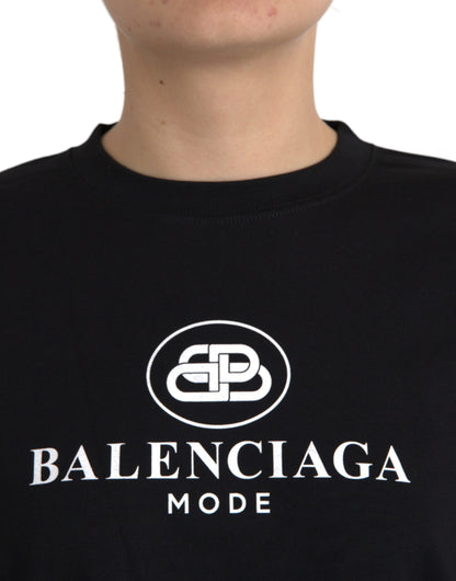 Balenciaga – Schwarzes T-Shirt aus Baumwolle mit Rundhalsausschnitt und kurzen Ärmeln und Logo