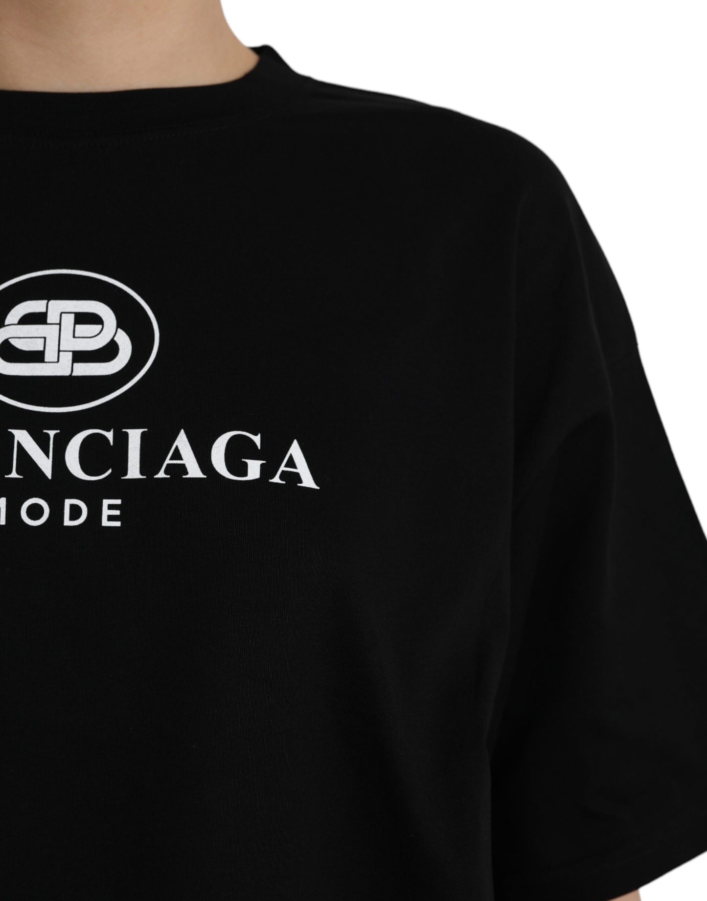 Balenciaga – Schwarzes T-Shirt aus Baumwolle mit Rundhalsausschnitt und kurzen Ärmeln und Logo