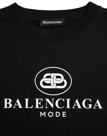 Balenciaga – Schwarzes T-Shirt aus Baumwolle mit Rundhalsausschnitt und kurzen Ärmeln und Logo