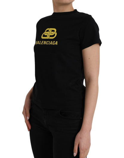 Balenciaga – Schwarzes T-Shirt aus Baumwolle mit Rundhalsausschnitt und kurzen Ärmeln und Logo-Print