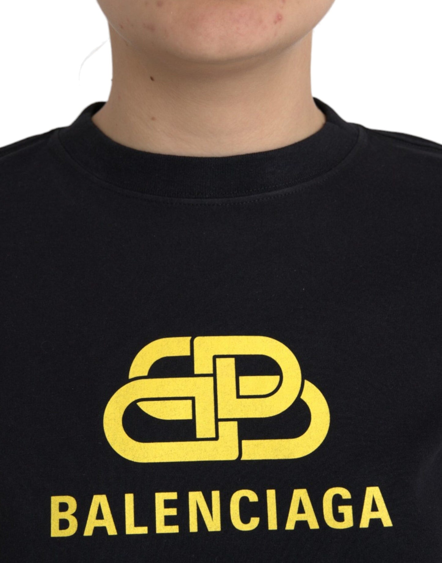 Balenciaga – Schwarzes T-Shirt aus Baumwolle mit Rundhalsausschnitt und kurzen Ärmeln und Logo-Print