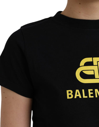 Balenciaga – Schwarzes T-Shirt aus Baumwolle mit Rundhalsausschnitt und kurzen Ärmeln und Logo