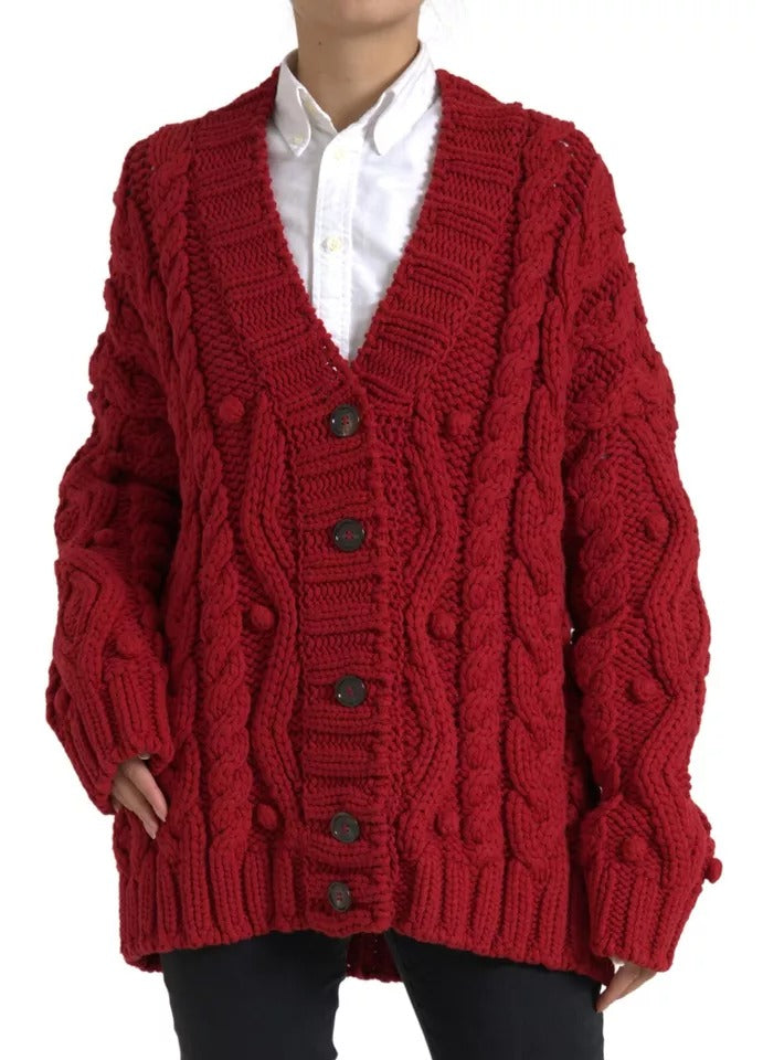 Dolce & Gabbana Red Wool Knit Button Down Cardigan Sweater