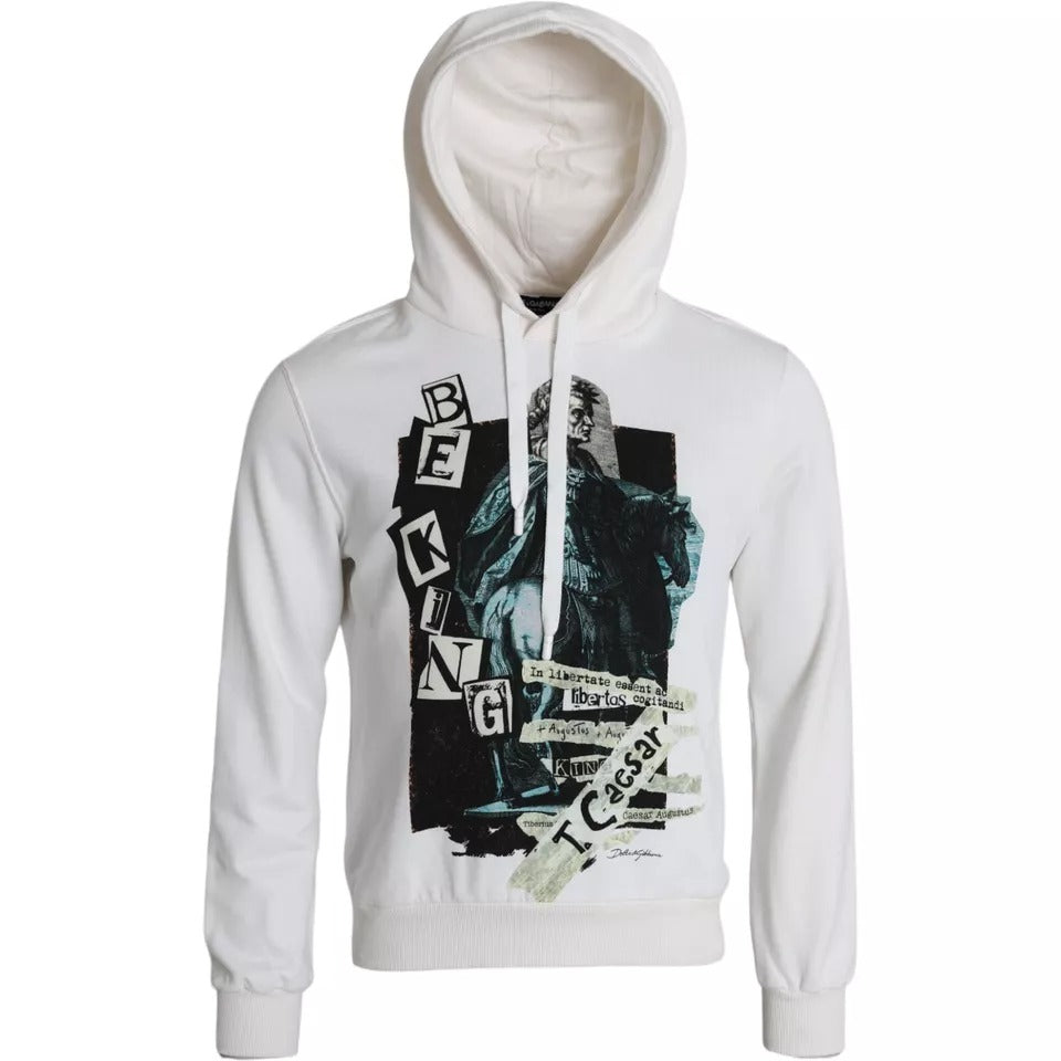 Dolce & Gabbana White Caesar Cotton Hooded Pullover Sweater