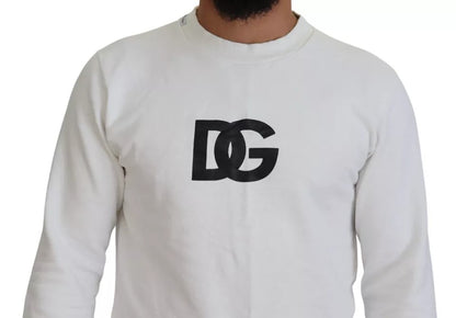 Dolce &amp; Gabbana – Weißer Pullover aus Baumwolle mit Rundhalsausschnitt und Logo