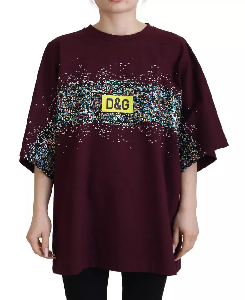 Dolce &amp; Gabbana Bordeauxfarbenes Baumwoll-T-Shirt mit Rundhalsausschnitt und D&amp;G-Print