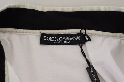 Dolce &amp; Gabbana – Weißes T-Shirt aus bedruckter Baumwolle mit Ascot-Kragen