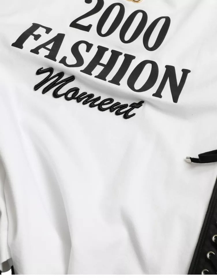 Dolce &amp; Gabbana – Weißes T-Shirt mit Slogan-Print und Schnürung