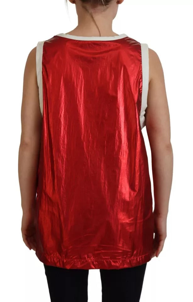 Dolce & Gabbana Red Nylon Logo Print Sleeveless Jersey Top