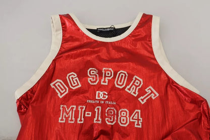 Dolce & Gabbana Red Nylon Logo Print Sleeveless Jersey Top