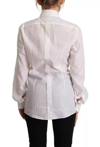 Dolce & Gabbana White Cotton Dress Collared Long Sleeves Shirt Top