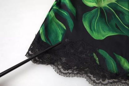 Dolce &amp; Gabbana – Schwarzes Seiden-Camisole mit Philodendron-Print