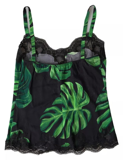 Dolce &amp; Gabbana – Schwarzes Seiden-Camisole mit Philodendron-Print