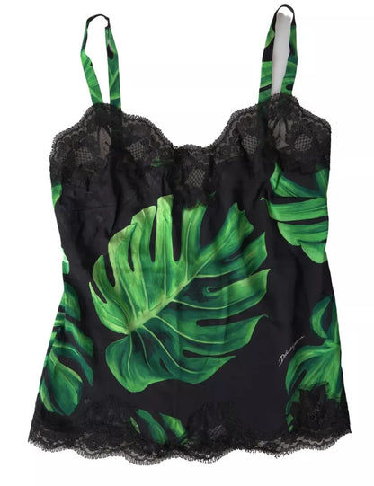 Dolce &amp; Gabbana – Schwarzes Seiden-Camisole mit Philodendron-Print