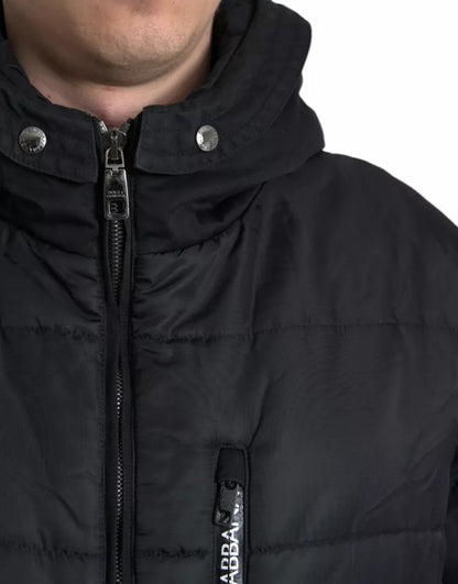 Dolce &amp; Gabbana – Schwarzer Parka aus Nylon mit Kapuze, Winterjacke