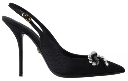 Dolce &amp; Gabbana – Schwarze Schuhe mit Slingback-Absatz und Kristallverzierung