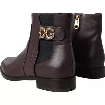 Dolce &amp; Gabbana – AMORE – Flache Stiefeletten aus braunem Leder